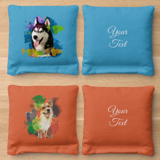 Husky and Corgi Cornhole Bags (Wood)