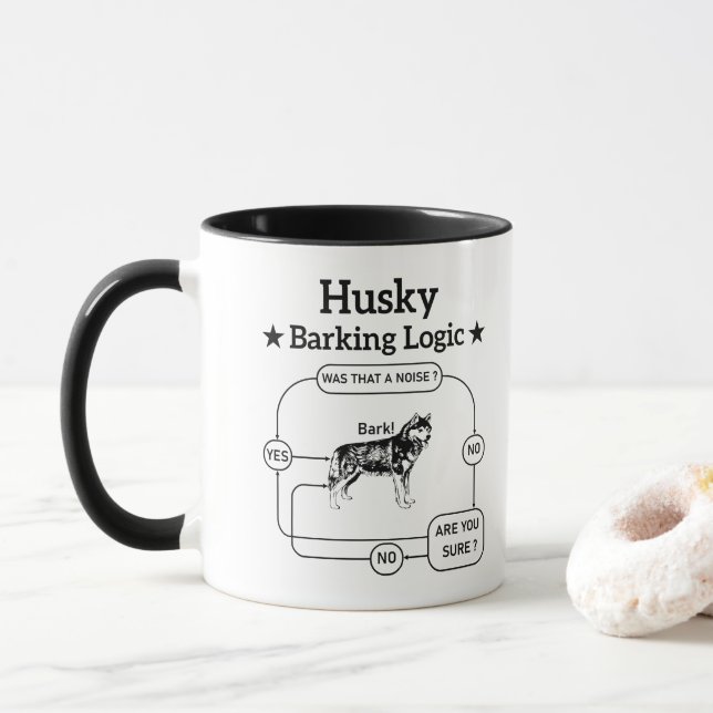 Husky Barking Logic Funny Siberian Dog Sarcastic  Mug (With Donut)