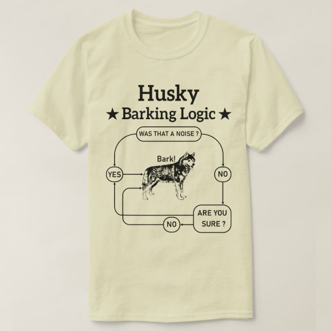 Husky Barking Logic Funny Siberian Dog Sarcastic  T-Shirt (Design Front)