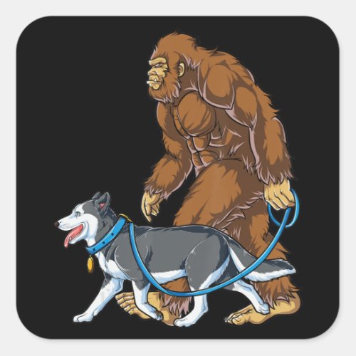 Husky  Bigfoot Dog Walk Siberian Husky Sasquatch Square Sticker