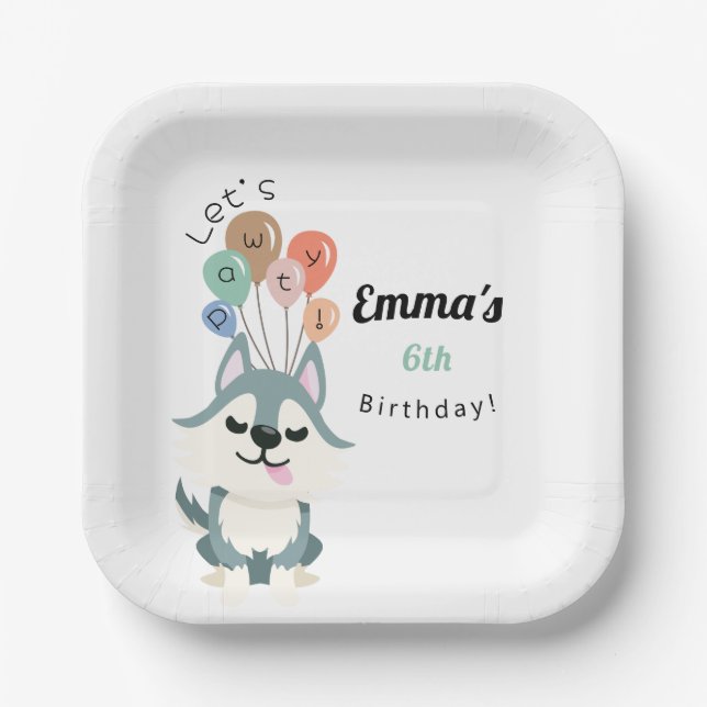 Husky Birthday Party  Paper Plates (Front)