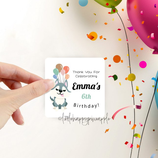 Husky Birthday Party Thank You Square Sticker (Creator Uploaded)