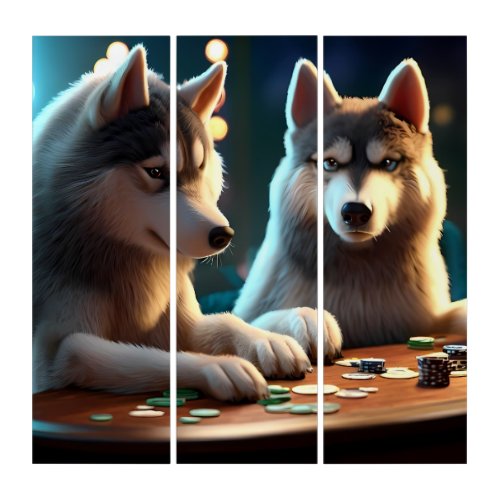 Husky Bluffing Poker Face Masters  Triptych