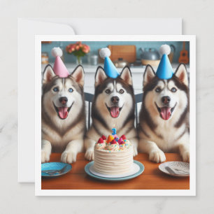 Husky card, Husky photo card, Husky dog birthday Invitation