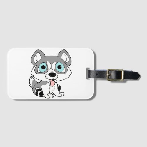 husky cartoon gray and white luggage tag