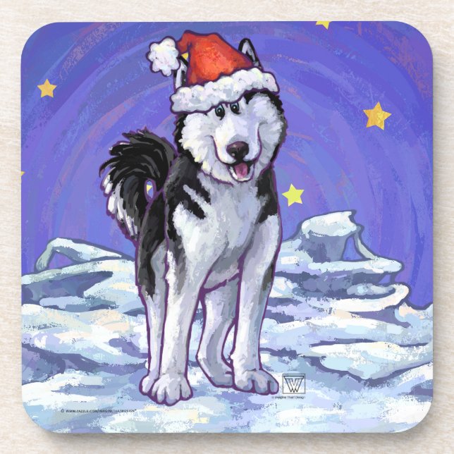 Husky Christmas Beverage Coaster (Front)