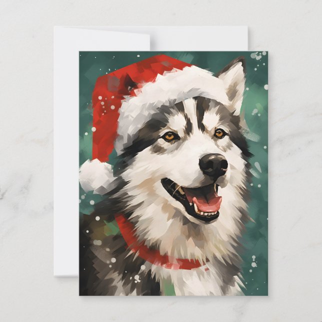 Husky Christmas brush painting artwork Holiday Card (Front)