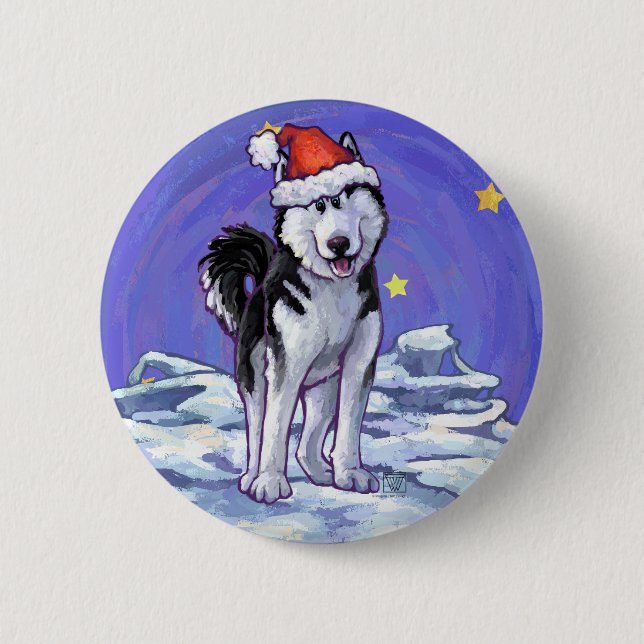 Husky Christmas Button (Front)