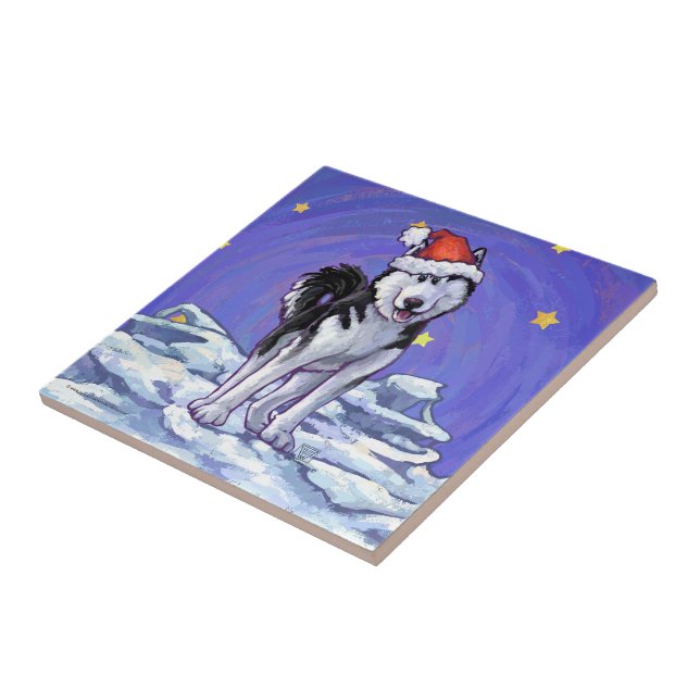Husky Christmas Ceramic Tile (Side)