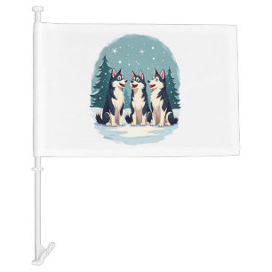 Husky Christmas Choir Car Flag