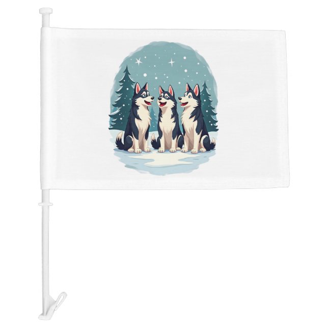 Husky Christmas Choir Car Flag (Front)