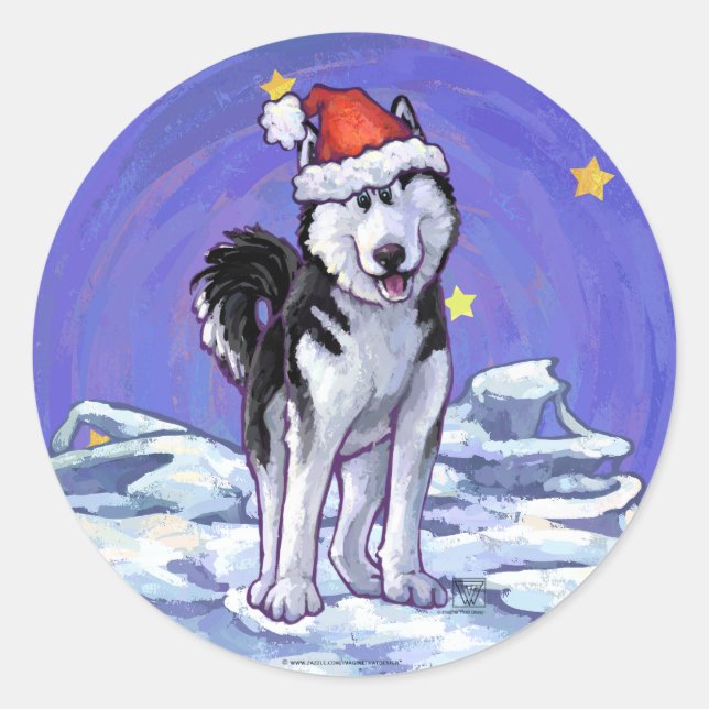 Husky Christmas Classic Round Sticker (Front)