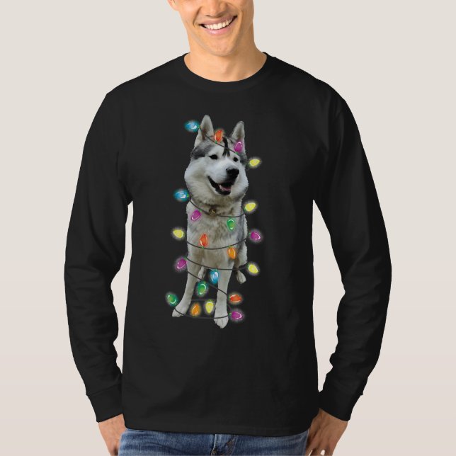 Husky Christmas  Dog Mom Dad Christmas Lights Husk T-Shirt (Front)