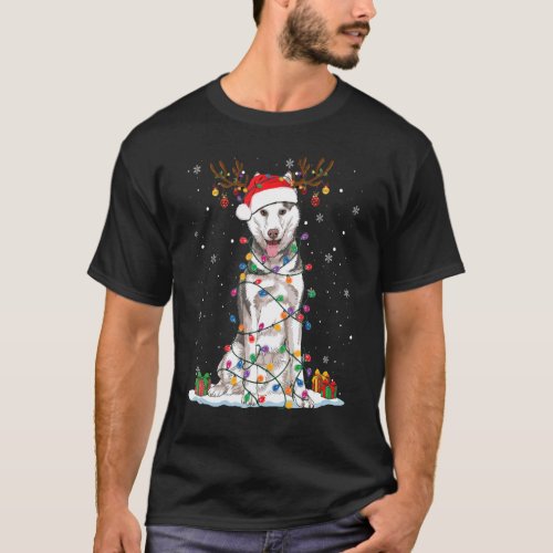 Husky Christmas Reindeer Christmas Lights Pajama 1 T_Shirt