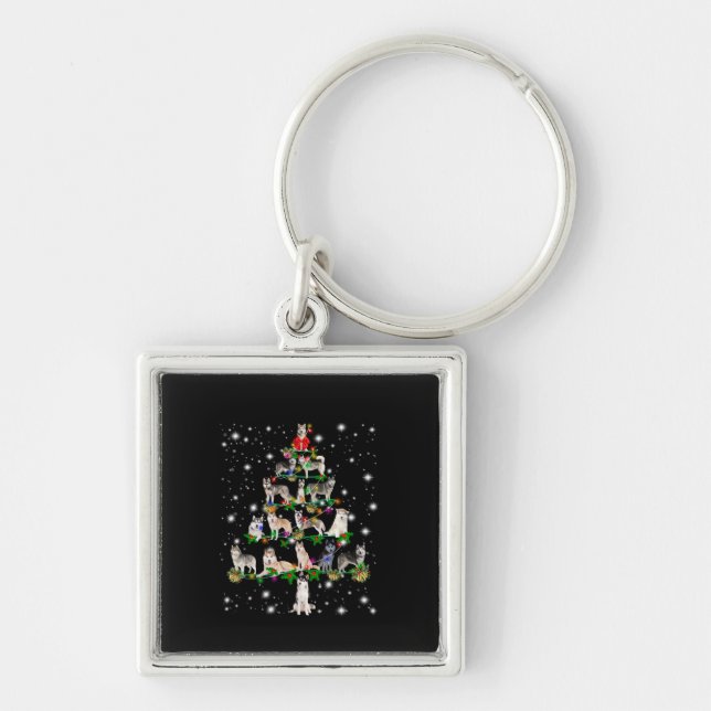 Husky Christmas Tree Covered By Flashlight Keychain (Front)