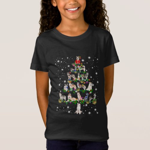 Husky Christmas Tree Covered By Flashlight T_Shirt