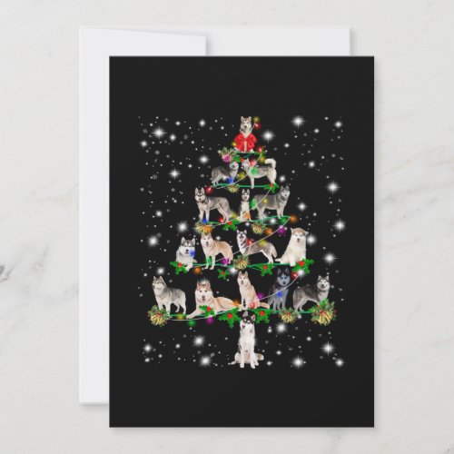 Husky Christmas Tree Covered By Flashlight Thank You Card