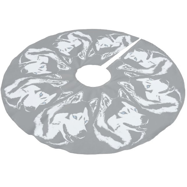 Husky Christmas Tree Skirt Sled Dog Tree Skirts (Angled)
