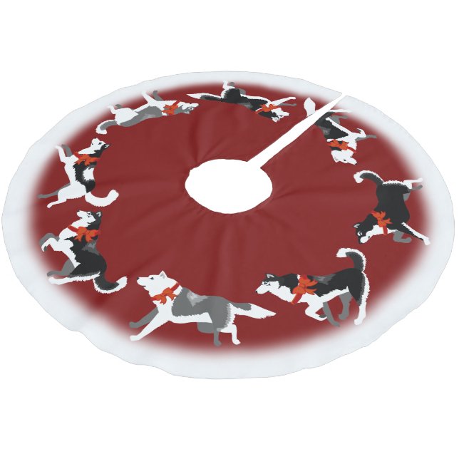 Husky Christmas Tree Skirt Sled Dog Tree Skirts (Angled)
