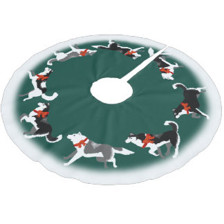 Husky Christmas Tree Skirt Sled Dog Tree Skirts