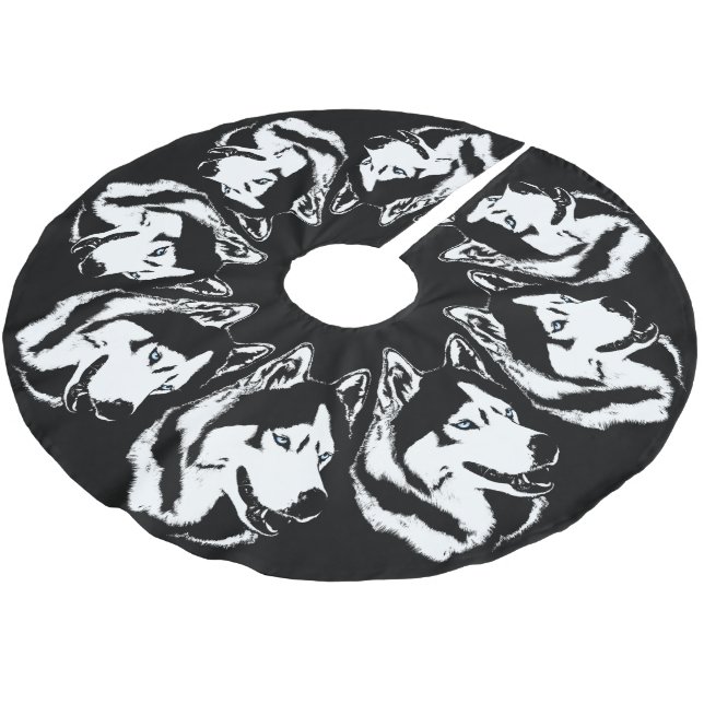 Husky Christmas Tree Skirt Sled Dog Tree Skirts (Angled)
