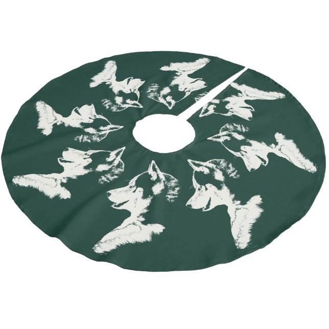 Husky Christmas Tree Skirt Sled Dog Tree Skirts (Angled)