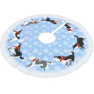 Husky Christmas Tree Skirt Sled Dog Tree Skirts