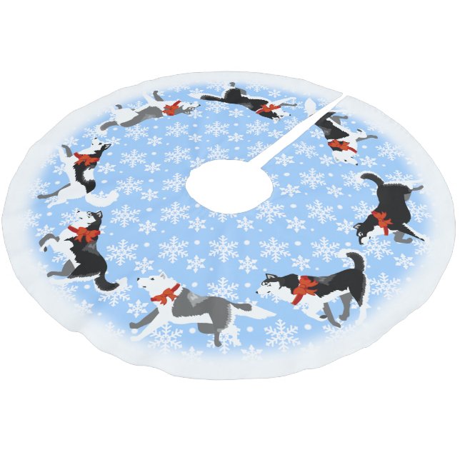Husky Christmas Tree Skirt Sled Dog Tree Skirts (Angled)