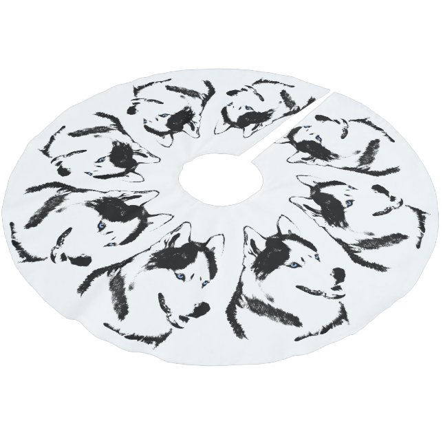 Husky Christmas Tree Skirt Sled Dog Tree Skirts (Angled)