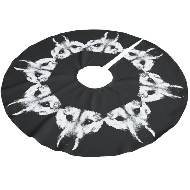Husky Christmas Tree Skirt Wolf Pup Tree Skirts (Angled)