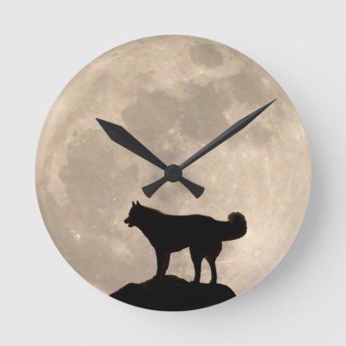 Husky Clock Gifts Decor Full Moon Wall Clock