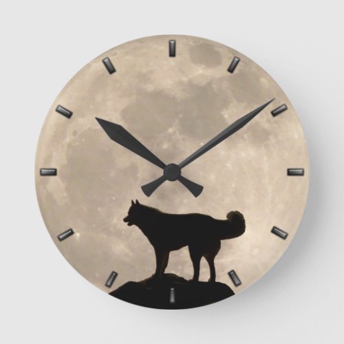 Husky Clock Gifts Decor Full Moon Wall Clock