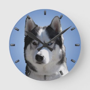 Husky Clock Gifts Decor Sled Dog Wall Clock by artist_kim_hunter at Zazzle