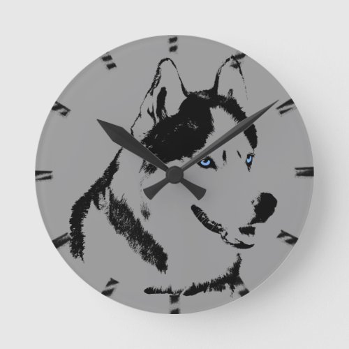 Husky Clock Gifts Decor Sled Dog Wall Clock