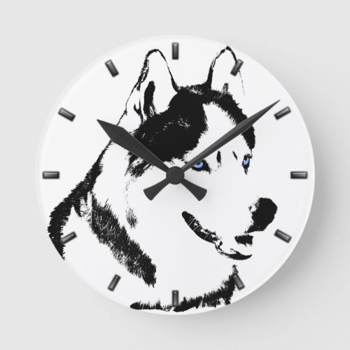 Husky Clock Gifts Decor Sled Dog Wall Clock