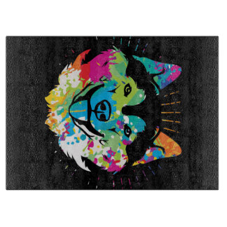 Husky Colorful Dog Face Canvas Cutting Board