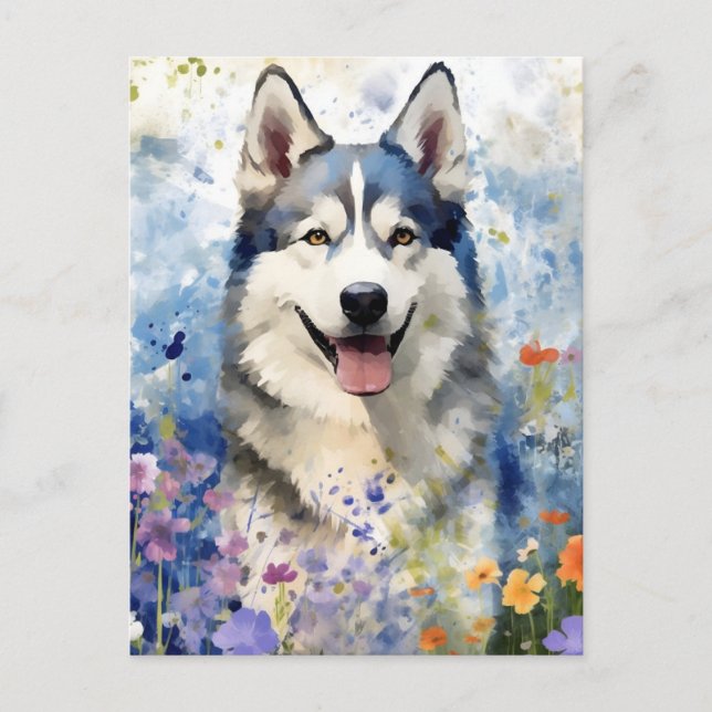 Husky colorful watercolor artwork postcard (Front)
