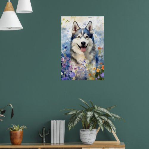 Husky colorful watercolor artwork poster