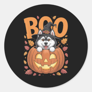 Husky Costume On Pumpkin Halloween Siberian Husky Classic Round Sticker