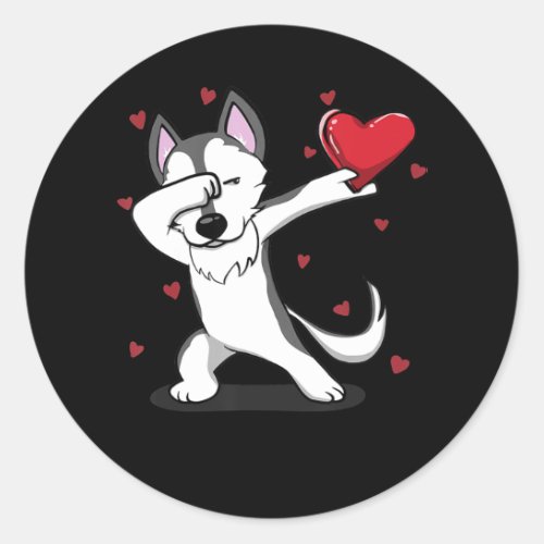 Husky  Dabbing Husky Heart Valentines Day Classic Round Sticker