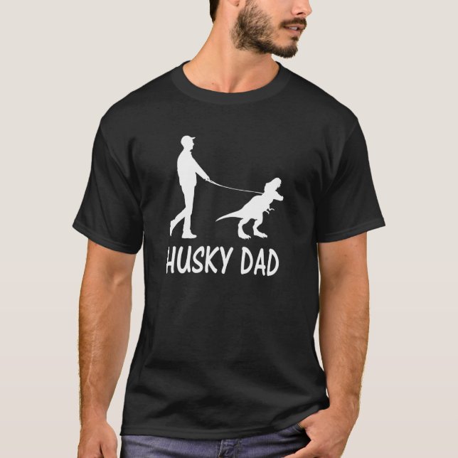 Husky Dad Dinosaur Siberian Husky Dog Owner Funny  T-Shirt (Front)