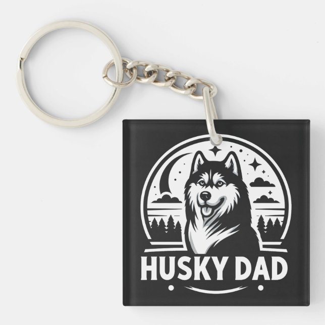 Husky Dad Gift Dog Owner Siberian Huskies Father Keychain (Front)