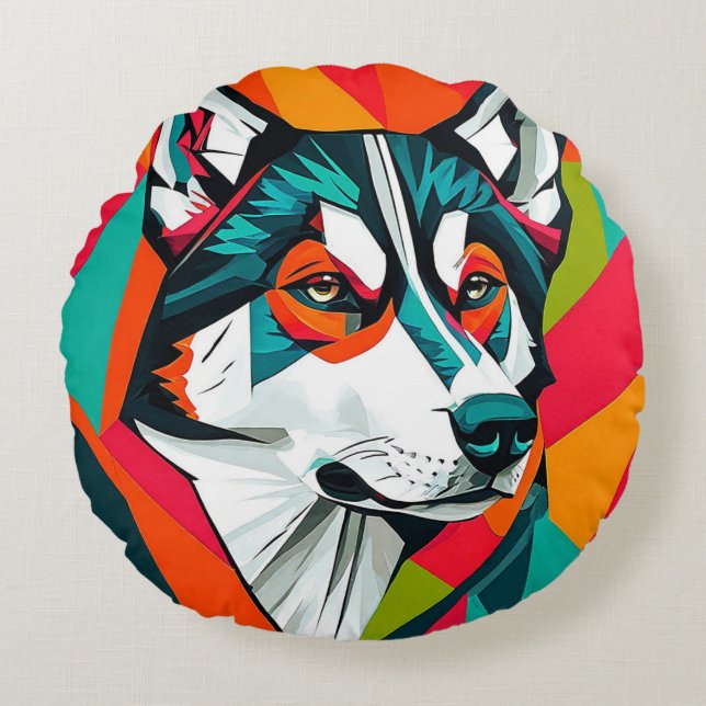 🐺 Husky Decor For Cozy Dog Lover Home 🛋️ Round Pillow (Front)