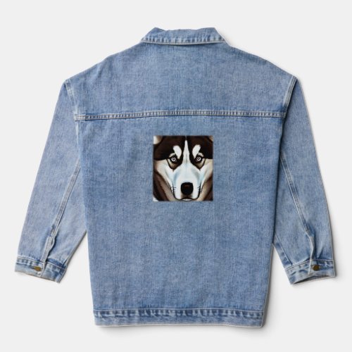 Husky design dog imprint artwork face with Siberia Denim Jacket