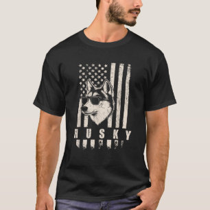 Husky Dog American Flag USA Patriotic Dog Lover Xm T-Shirt