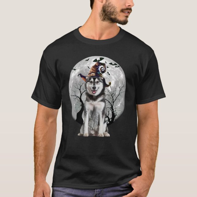 Husky Dog And Moon Halloween Costume Dog T-Shirt (Front)