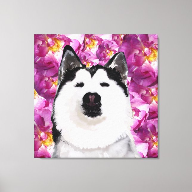 Husky Dog  and Roses  Single Wall Art (Front)
