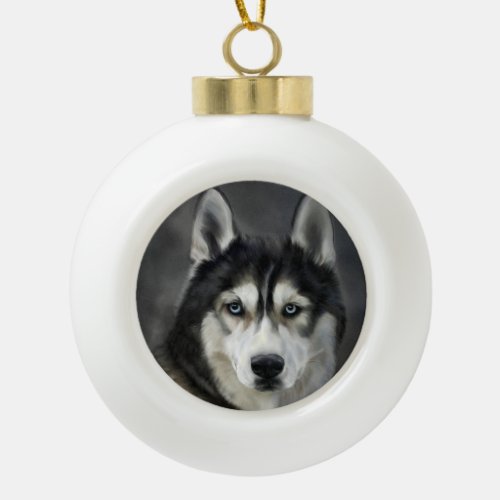 Husky Dog Big Dog Animal Pet Ceramic Ball Christmas Ornament