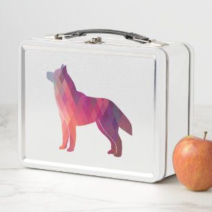 Husky Dog Breed Geo Silhouette Purple Pink Metal Lunch Box