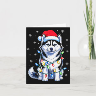 Husky Dog Christmas Lights Santa Hat Family Xmas P Card